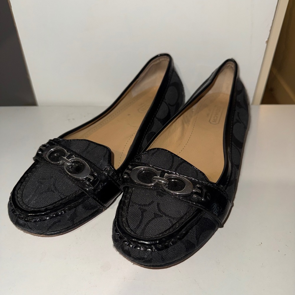 Coach Eloise Black Signature C Loafers Silver Hardware Womens 7B F2070